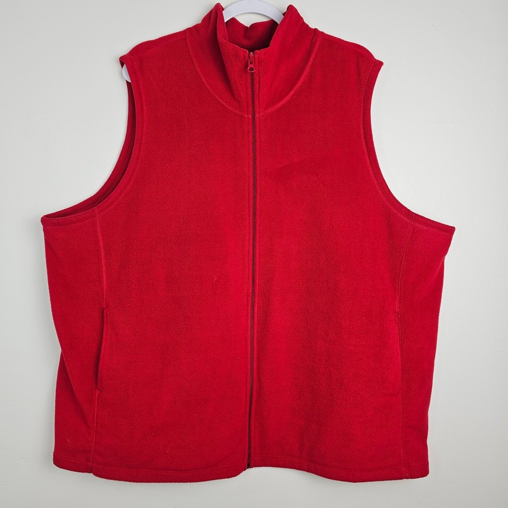 Lands' End Fleece Vest Women 3X Red Full Zip Mock Neck Sleeveless Outerwear